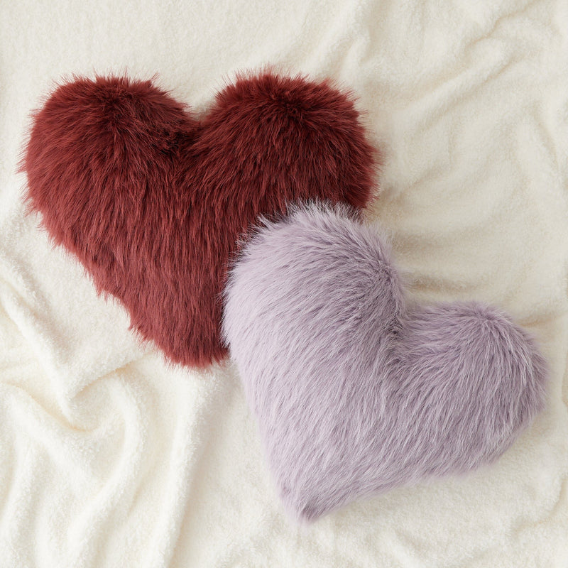 Fur Heart Cushion Small Light Purple