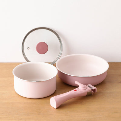 GO TABLE 煮食鍋煎鍋套裝 4 PCS 粉紅色