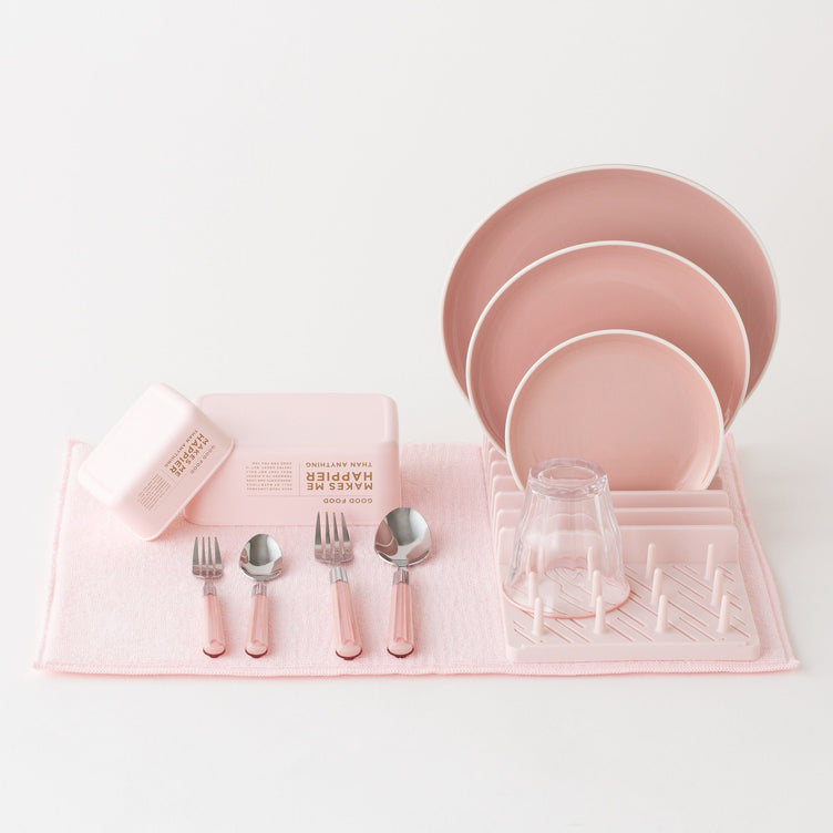 DRYING DISH RACK & MAT SET Pink