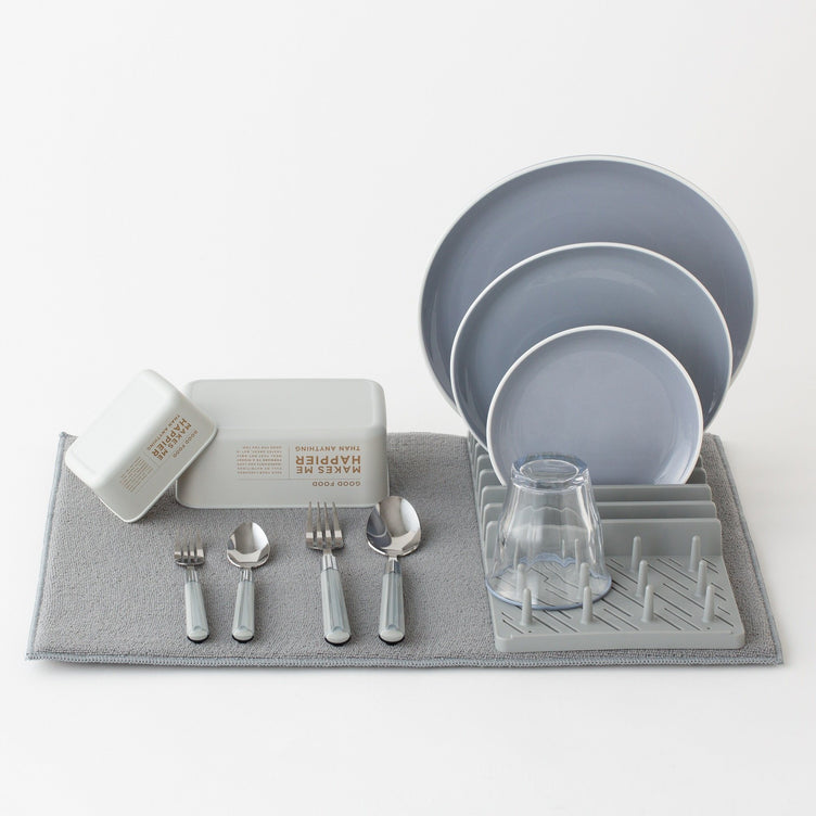 DRYING DISH RACK & MAT SET Gray