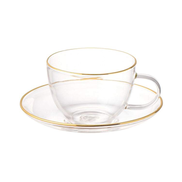 CLEAR GLASS CUP & SAUCER GOLD