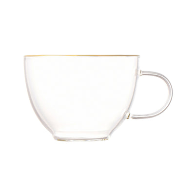 CLEAR GLASS CUP & SAUCER GOLD