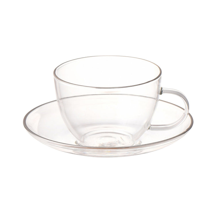 CLEAR GLASS CUP & SAUCER SILVER