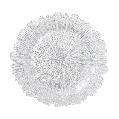 FLOWER GLASS PLATE LARGE SILVER