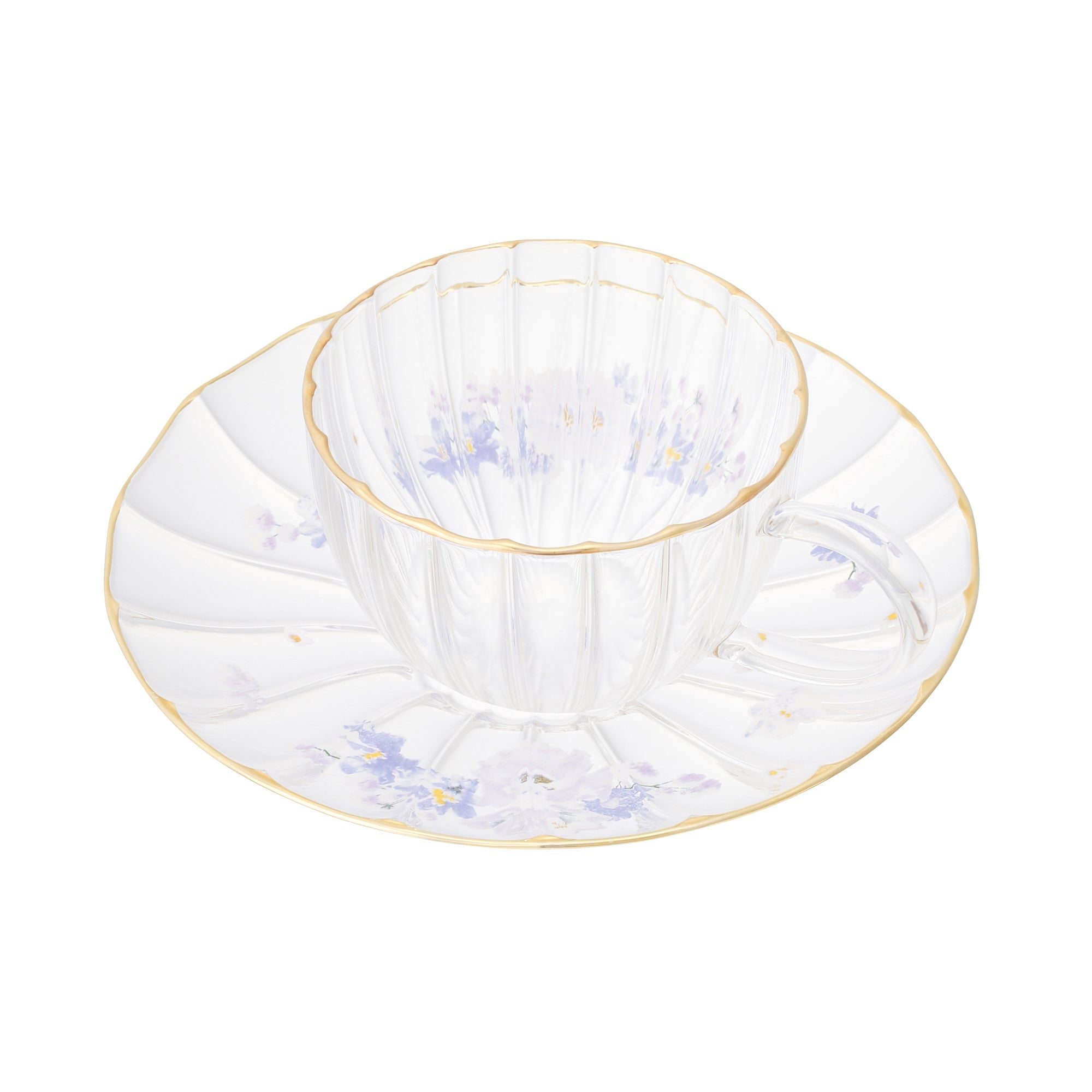 FLOWER FRILL GLASS CUP & SAUCER PURPLE