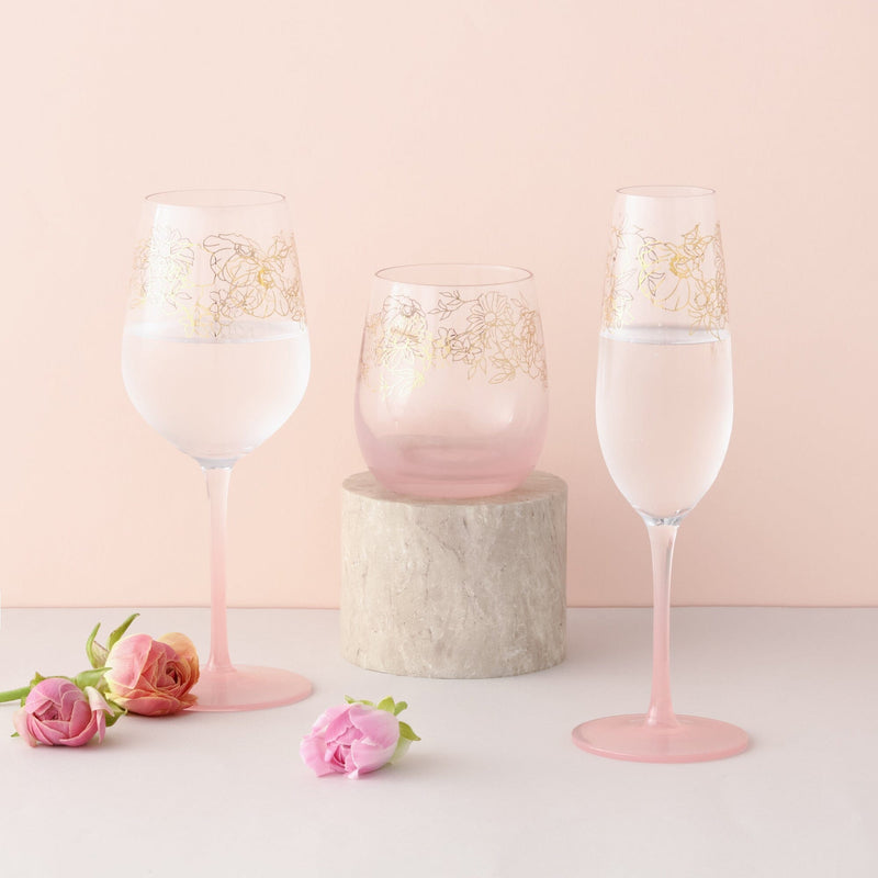 Flower & Leaf Wine Glass Pink 210Ml