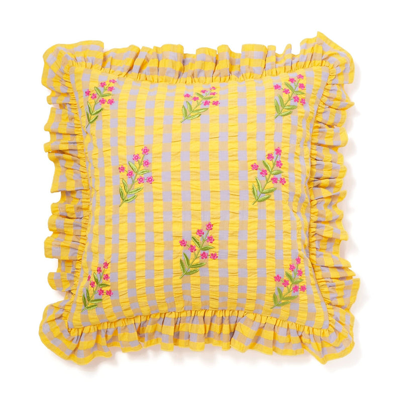 Check Flower Emb Cushion Cover 450 X 450 Yellow