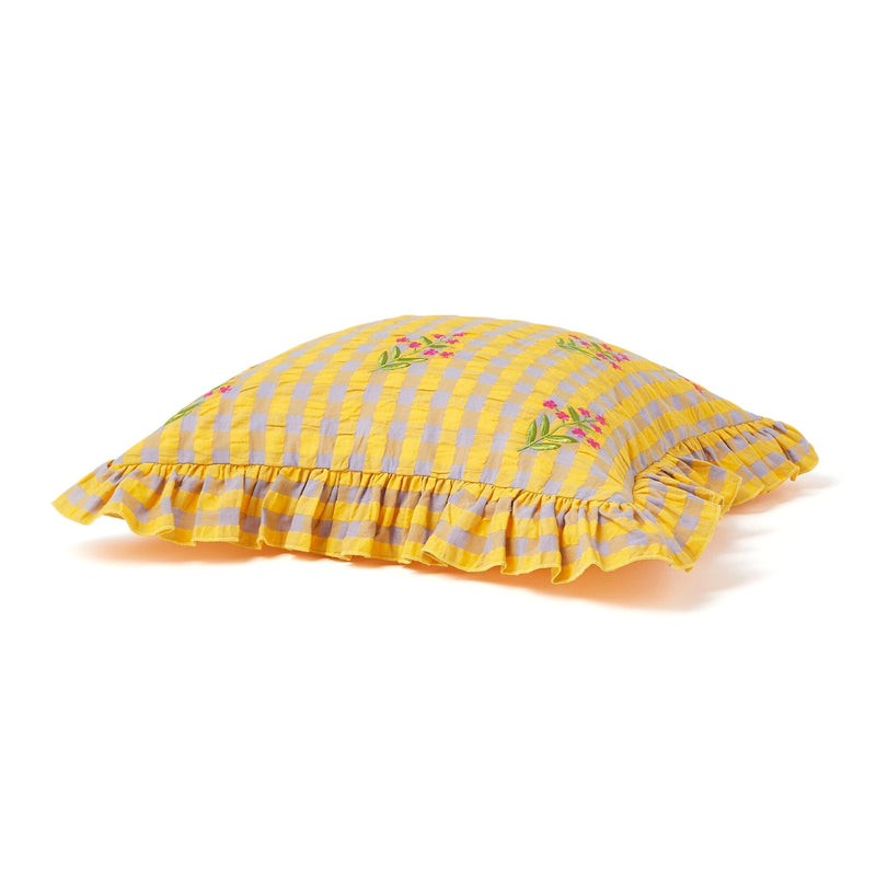 Check Flower Emb Cushion Cover 450 X 450 Yellow