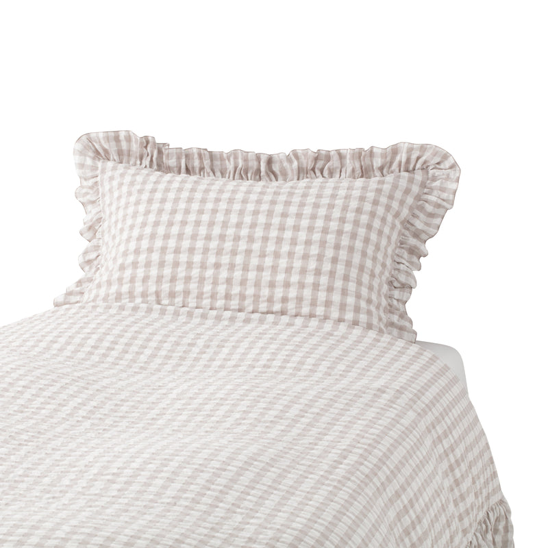 Frill Check Pillow Case 500 X 700 White X Beige