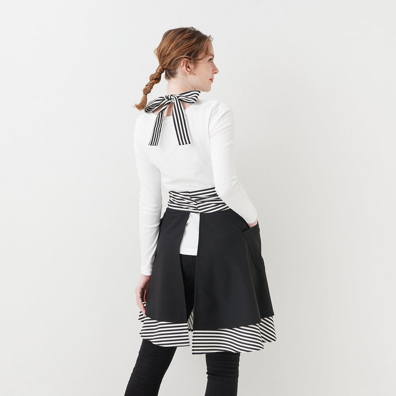 STRIPE RIBBON FULL APRON Black