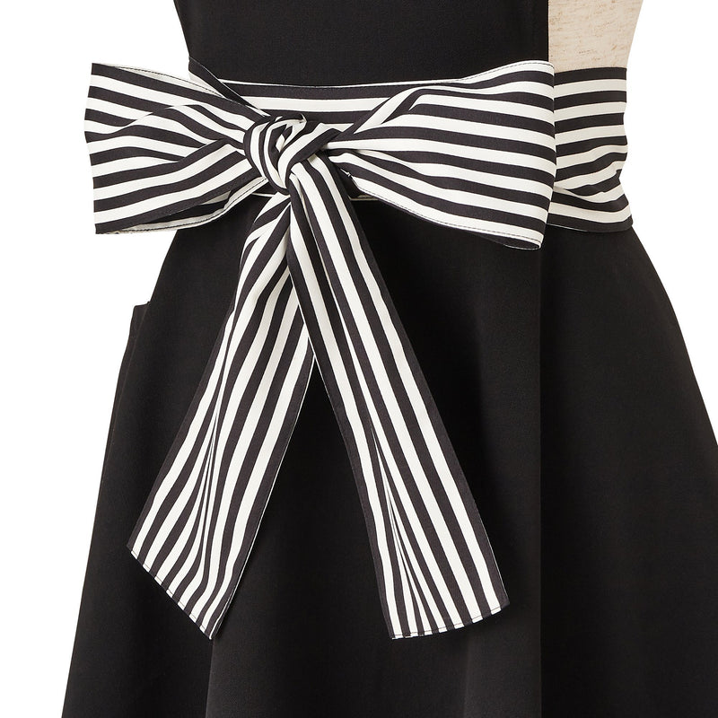 STRIPE RIBBON FULL APRON Black