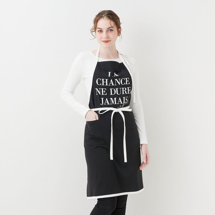 TEXT PRINT FULL APRON Black