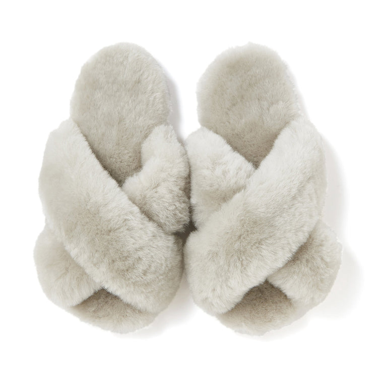 SHEEP FUR CROSS ROOM SHOES GRAY