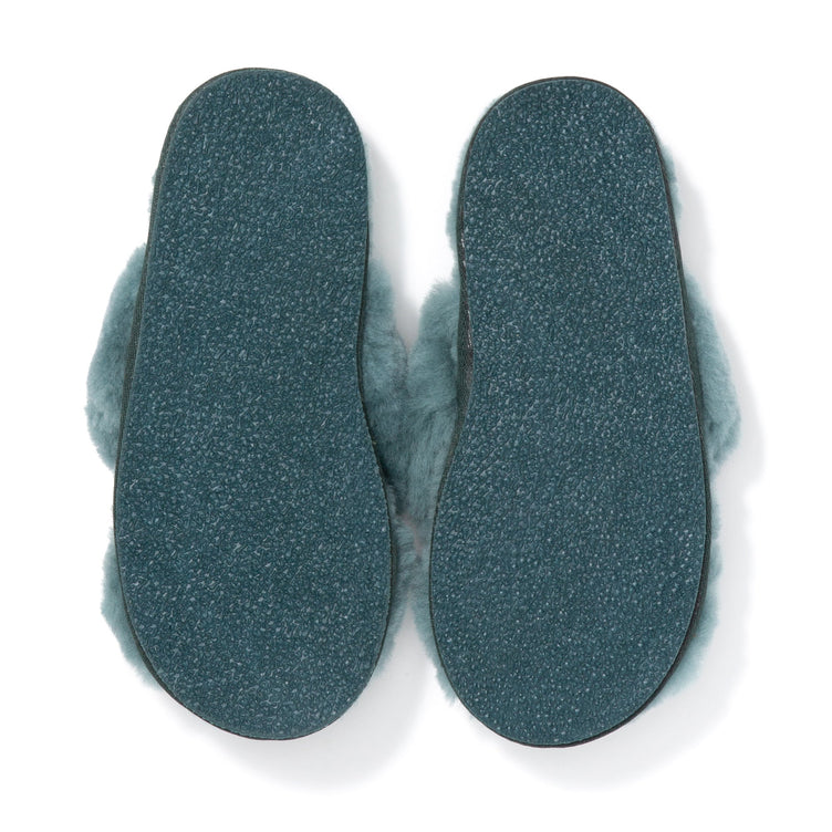 SHEEP FUR CROSS ROOM SHOES GREEN