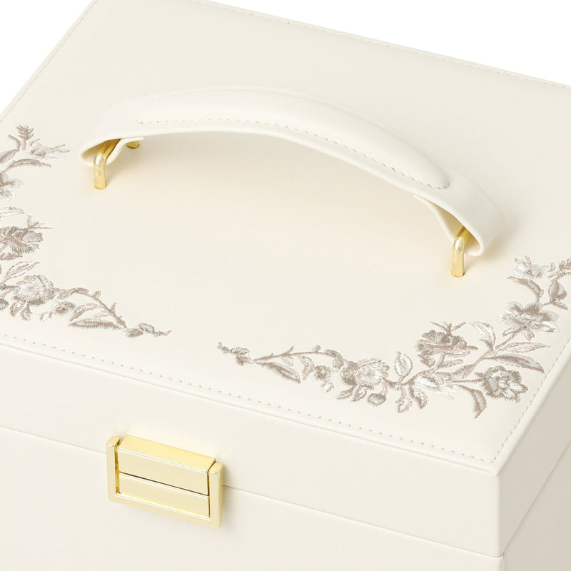 Embroidery Flower  Jewelry Box Beige