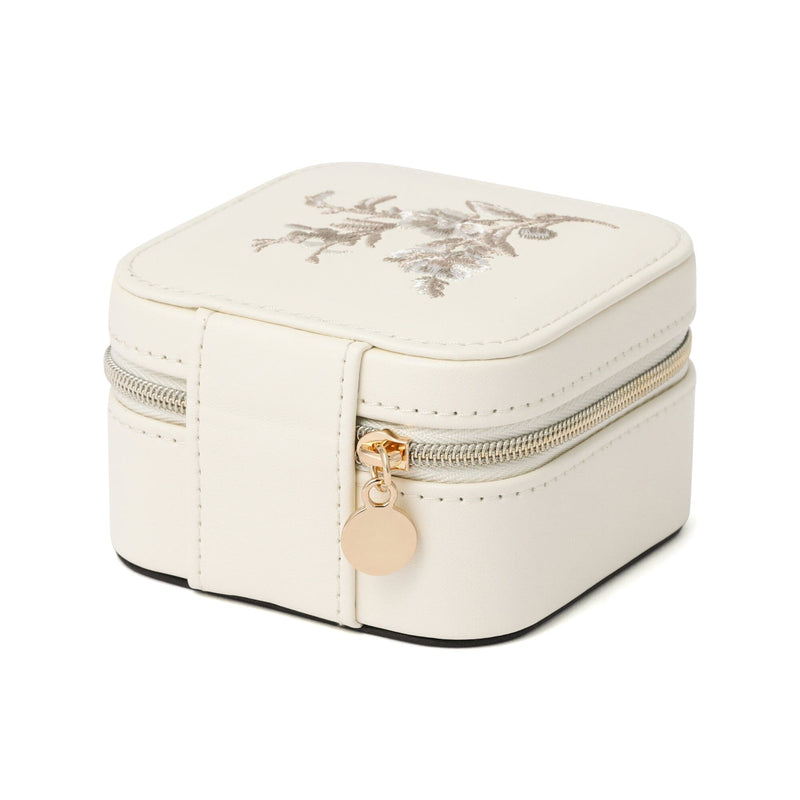 Embroidery Flower Jewelry Box Small Beige